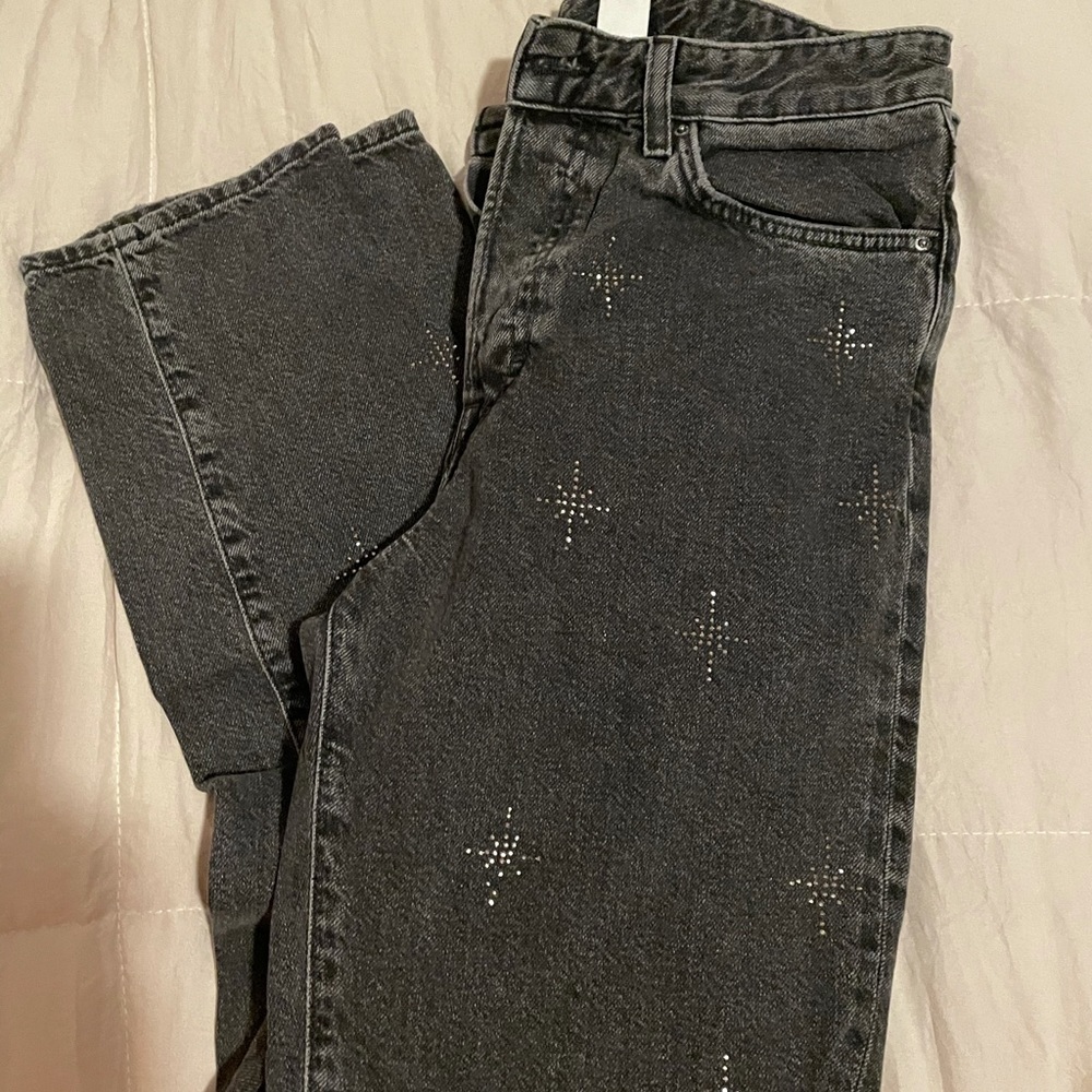 Gray Vintage Fit Jeans with Gem Detail